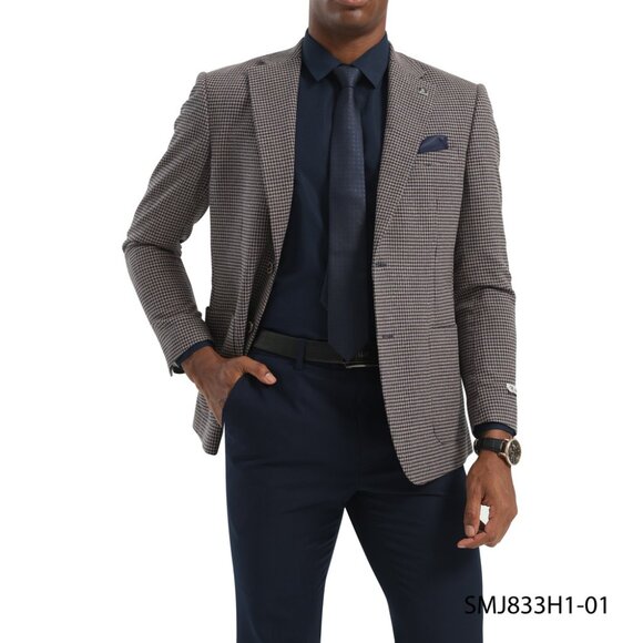 Navy /Brown Houndstooth Notch Lapel Stacy Adams Men's Jacket - Picture 2 of 5